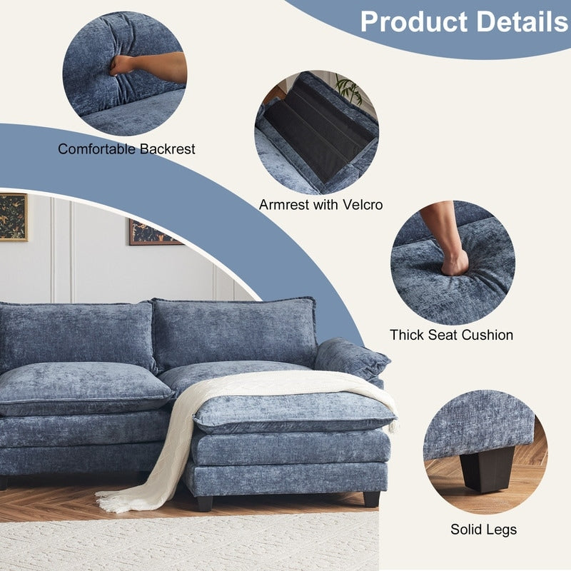 Divano in ciniglia con cuscino doppio KD completo e pouf