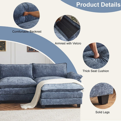 Divano in ciniglia con cuscino doppio KD completo e pouf