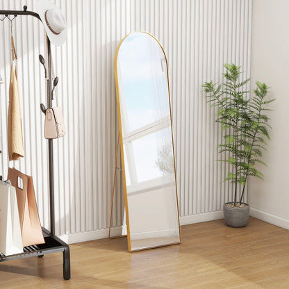 Specchio ad arco a figura intera con vetro infrangibile e supporto, struttura in lega di alluminio per guardaroba da camera da letto, da pavimento