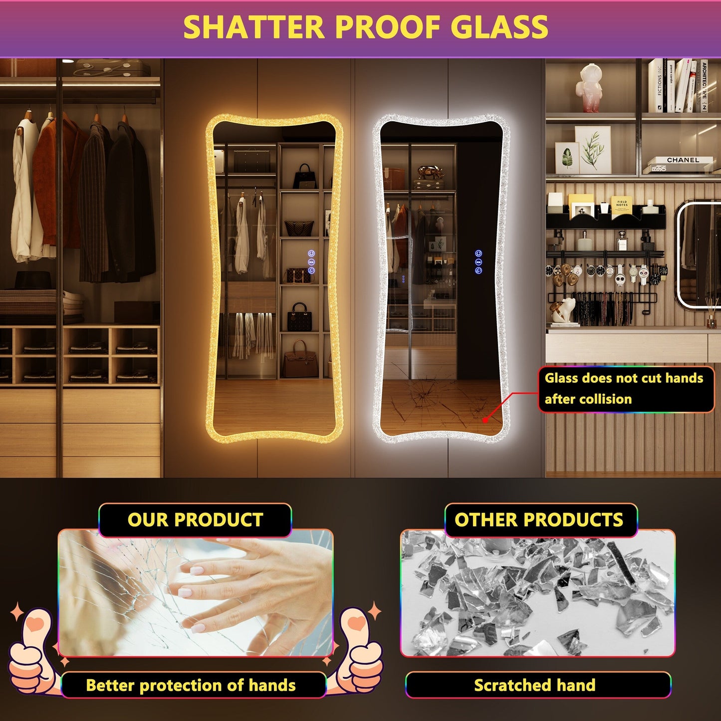 Specchio a figura intera con luci RGB - Bianco