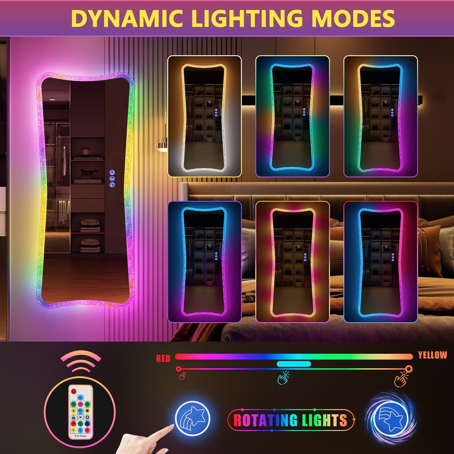 Specchio a figura intera con luci RGB - Bianco