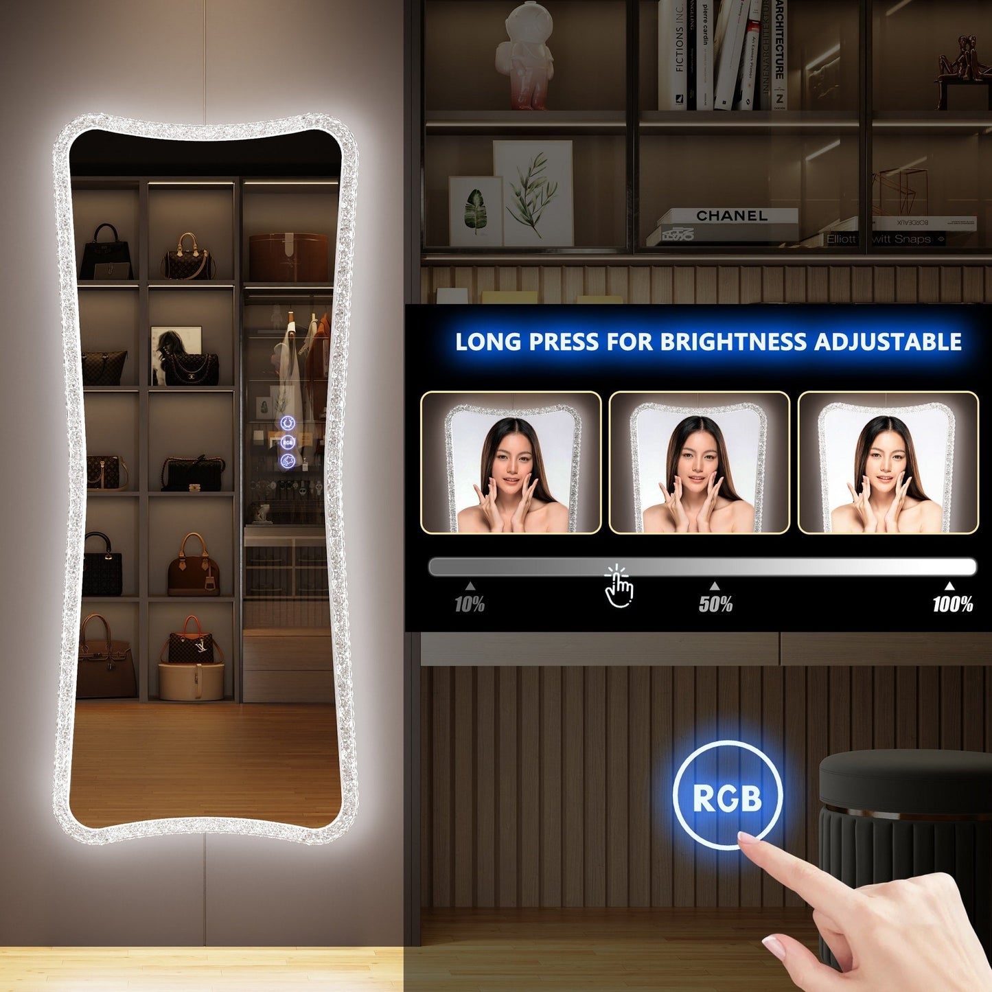 Specchio a figura intera con luci RGB - Bianco