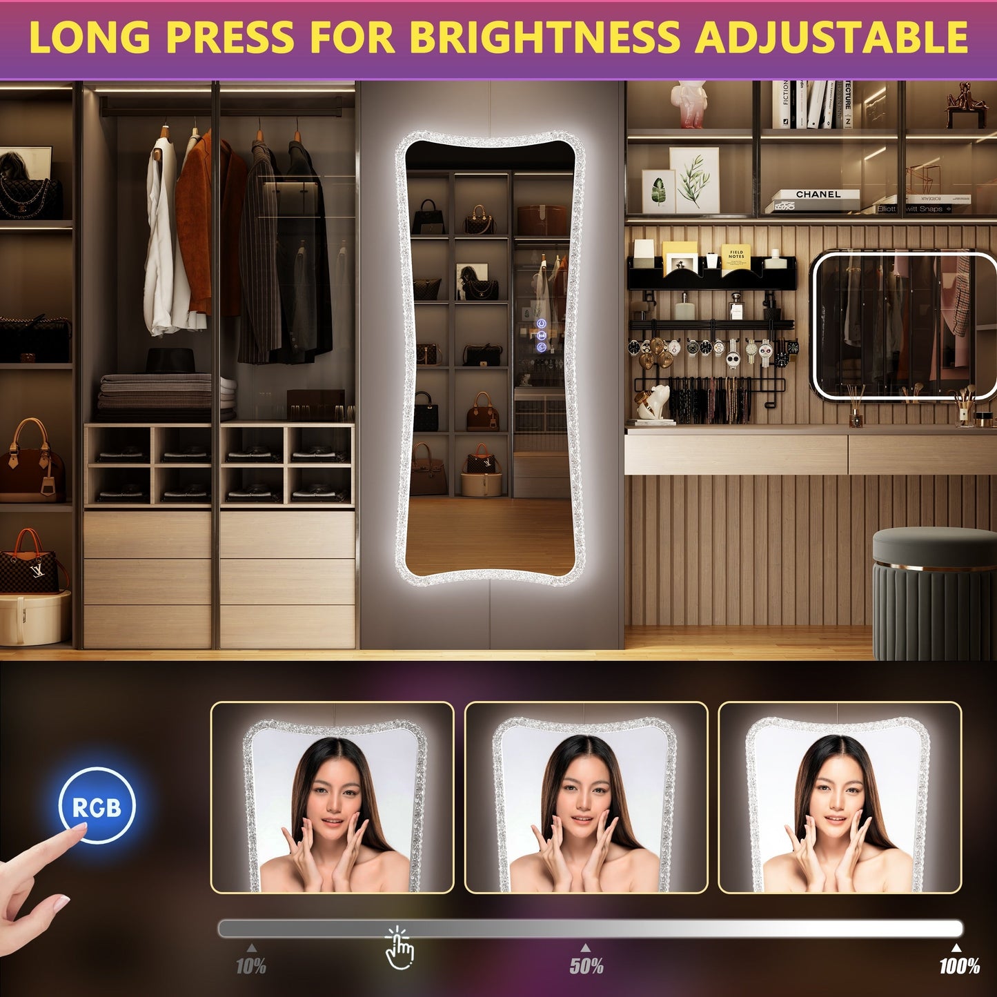 Specchio a figura intera con luci RGB - Bianco