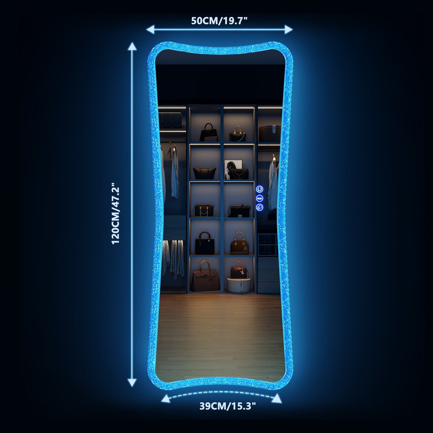 Specchio a figura intera con luci RGB - Bianco