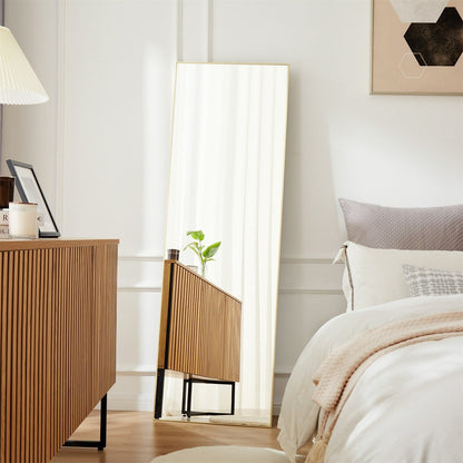 Specchio a figura intera con supporto, specchio da terra con cornice in lega di alluminio per camera da letto, specchio a figura intera da parete, guardaroba