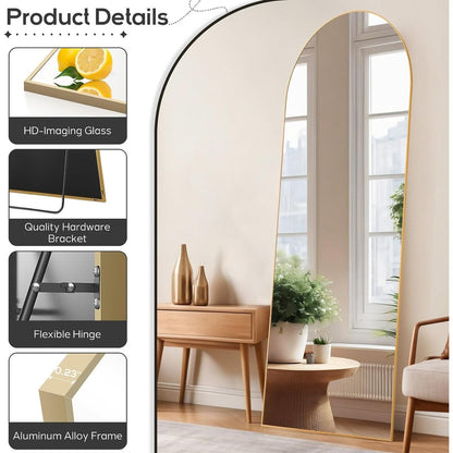 Specchio a figura intera con supporto, specchio da terra con cornice in lega di alluminio per camera da letto, specchio a figura intera da parete, guardaroba