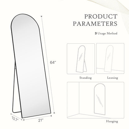 Specchio a figura intera con supporto, specchio da terra con cornice in lega di alluminio per camera da letto, specchio a figura intera da parete, guardaroba