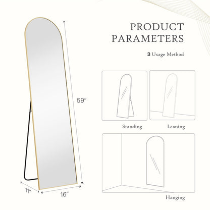 Specchio a figura intera con supporto, specchio da terra con cornice in lega di alluminio per camera da letto, specchio a figura intera da parete, guardaroba