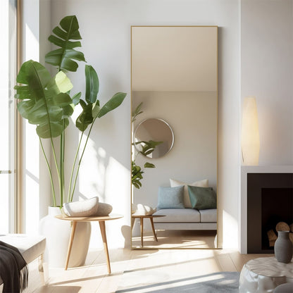 Specchio a figura intera con supporto, specchio da terra con cornice in lega di alluminio per camera da letto, specchio a figura intera da parete, guardaroba
