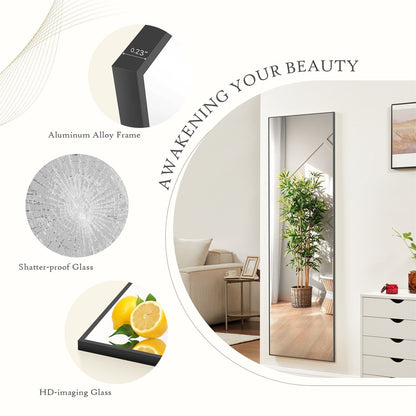 Specchio a figura intera con supporto, specchio da terra con cornice in lega di alluminio per camera da letto, specchio a figura intera da parete, guardaroba