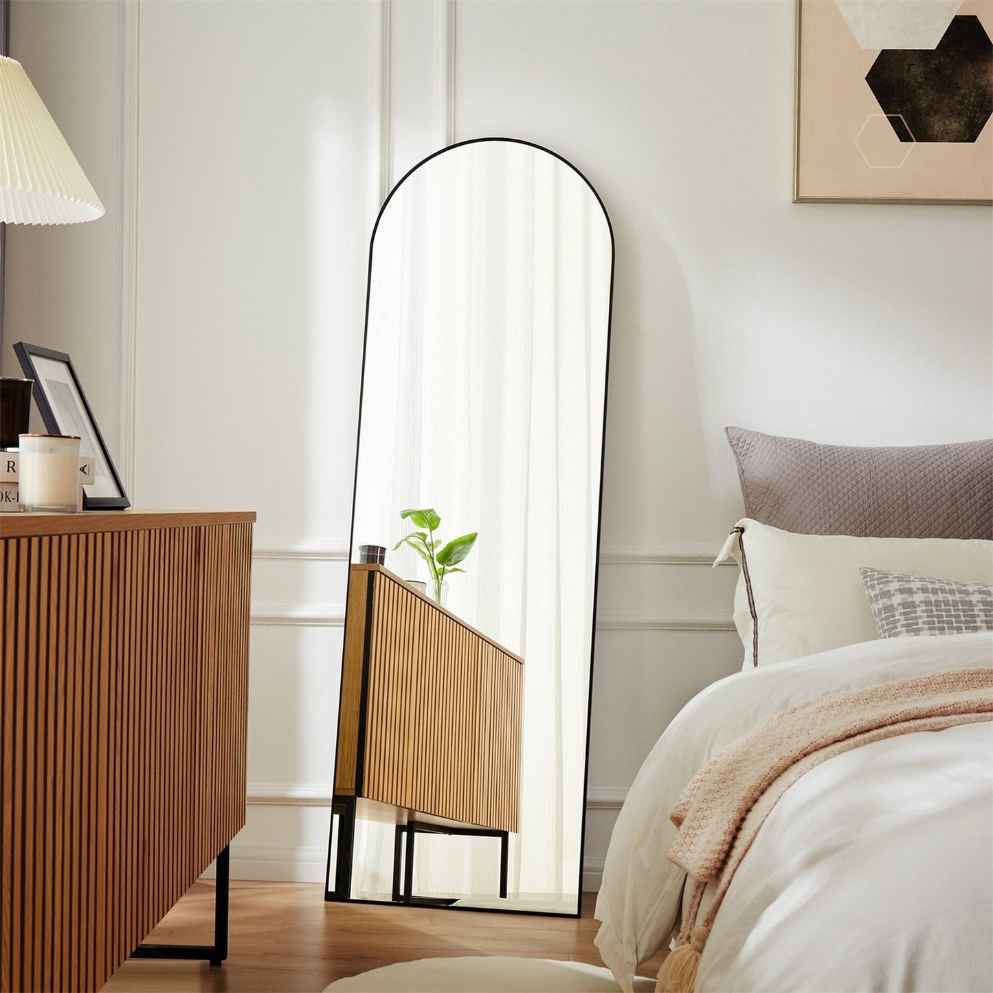 Specchio a figura intera con supporto, specchio da terra con cornice in lega di alluminio per camera da letto, specchio a figura intera da parete, guardaroba