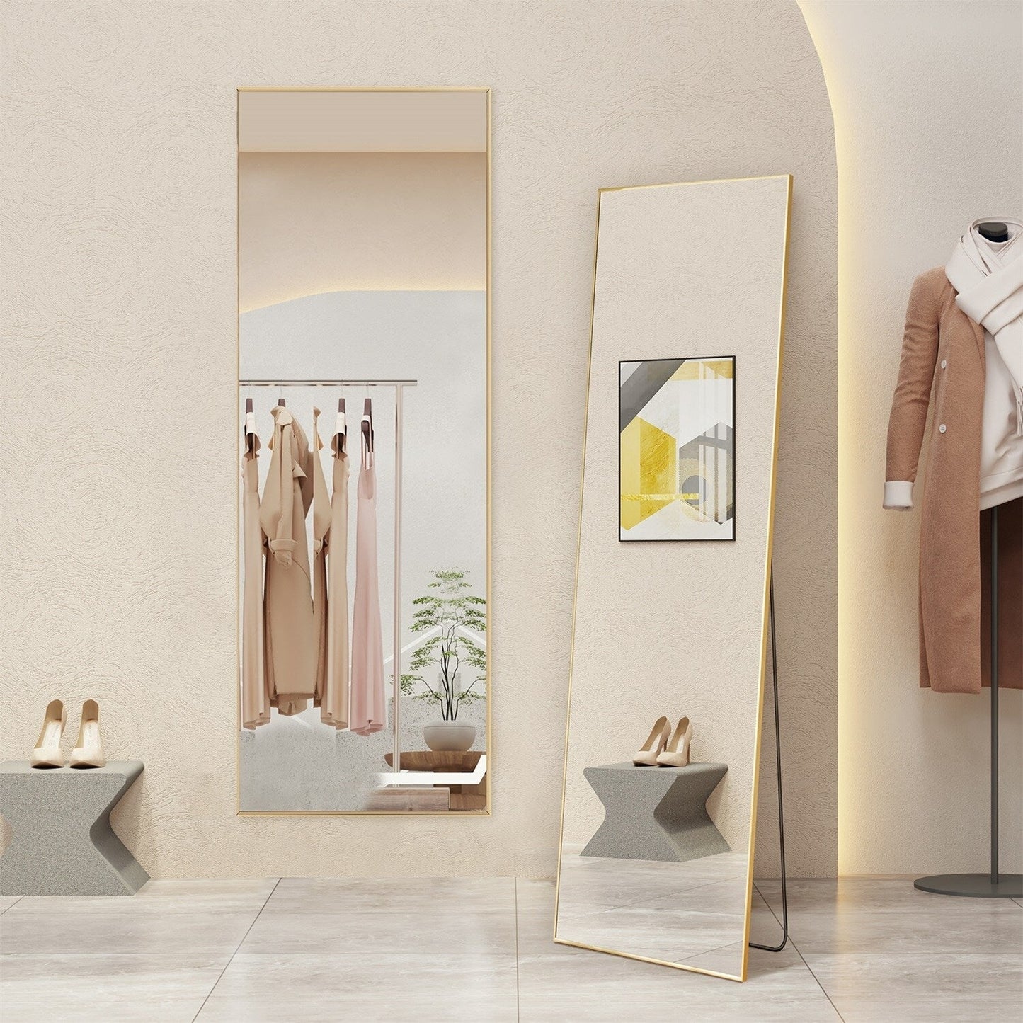 Specchio a figura intera con supporto, specchio da terra con cornice in lega di alluminio per camera da letto, specchio a figura intera da parete, guardaroba