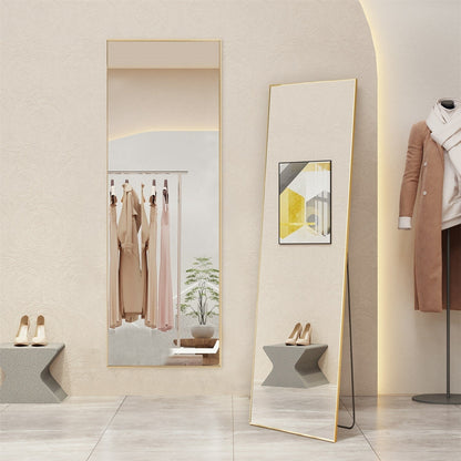 Specchio a figura intera con supporto, specchio da terra con cornice in lega di alluminio per camera da letto, specchio a figura intera da parete, guardaroba