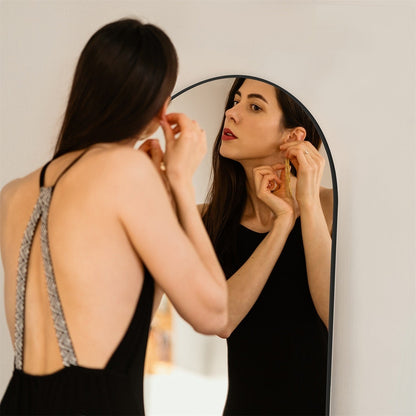 Specchio a figura intera con supporto, specchio da terra con cornice in lega di alluminio per camera da letto, specchio a figura intera da parete, guardaroba