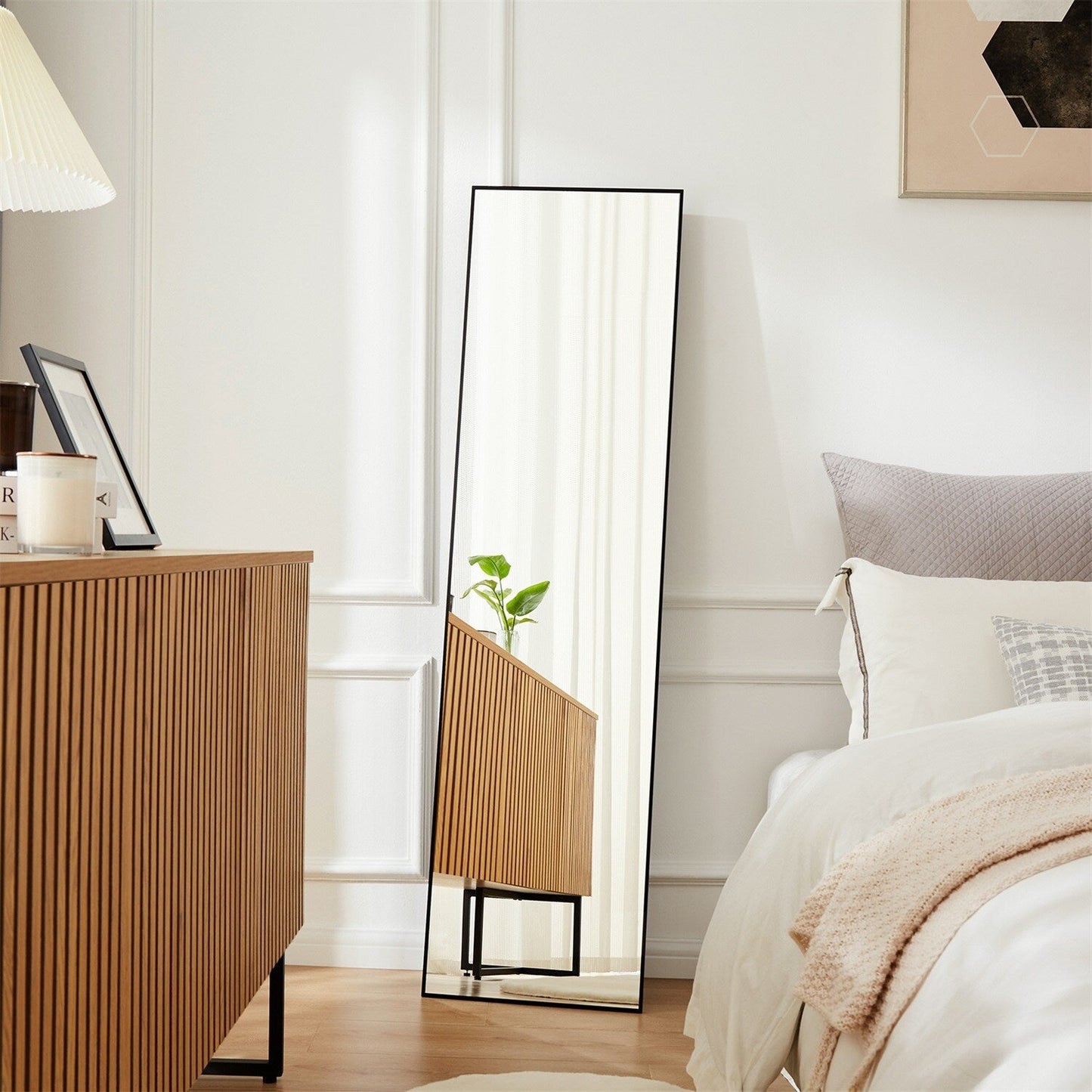 Specchio a figura intera con supporto, specchio da terra con cornice in lega di alluminio per camera da letto, specchio a figura intera da parete, guardaroba