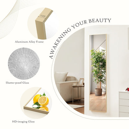 Specchio a figura intera con supporto, specchio da terra con cornice in lega di alluminio per camera da letto, specchio a figura intera da parete, guardaroba