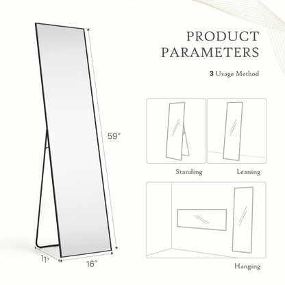 Specchio a figura intera con supporto, specchio da terra con cornice in lega di alluminio per camera da letto, specchio a figura intera da parete, guardaroba