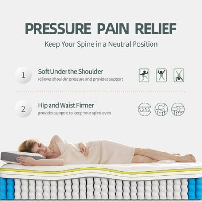 Materasso matrimoniale, materasso ibrido da 10 pollici con parte superiore stretta, materasso a molle insacchettate in memory foam, supporto per il sonno e sollievo dalla pressione