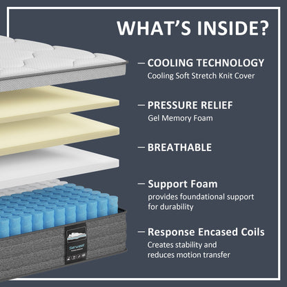 Materasso matrimoniale, materasso spesso 12 pollici, materasso ibrido, materasso spedito in una scatola