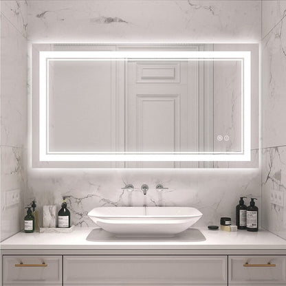 Specchio da bagno a parete in vetro temperato antiappannamento con illuminazione a LED anteriore e posteriore di dimensioni standard