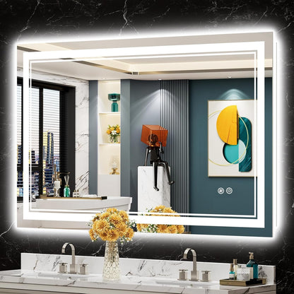 Specchio da bagno a parete in vetro temperato antiappannamento con illuminazione a LED anteriore e posteriore di dimensioni standard