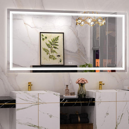 Specchio da bagno a parete in vetro temperato antiappannamento con illuminazione a LED anteriore e posteriore di dimensioni standard