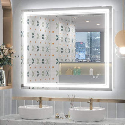 Specchio da bagno a parete in vetro temperato antiappannamento con illuminazione a LED anteriore e posteriore di dimensioni standard