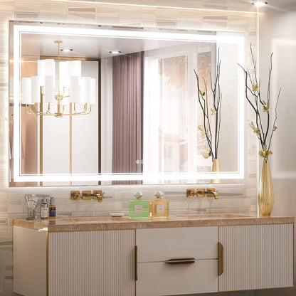Specchio da bagno a parete in vetro temperato antiappannamento con illuminazione a LED anteriore e posteriore di dimensioni standard