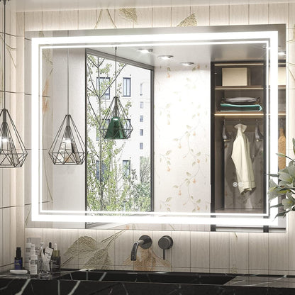 Specchio da bagno a parete in vetro temperato antiappannamento con illuminazione a LED anteriore e posteriore di dimensioni standard
