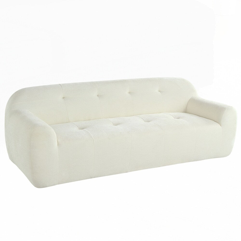 Divano a 3 posti in tessuto di ciniglia con design a compressione in spugna completa e stile capitonné