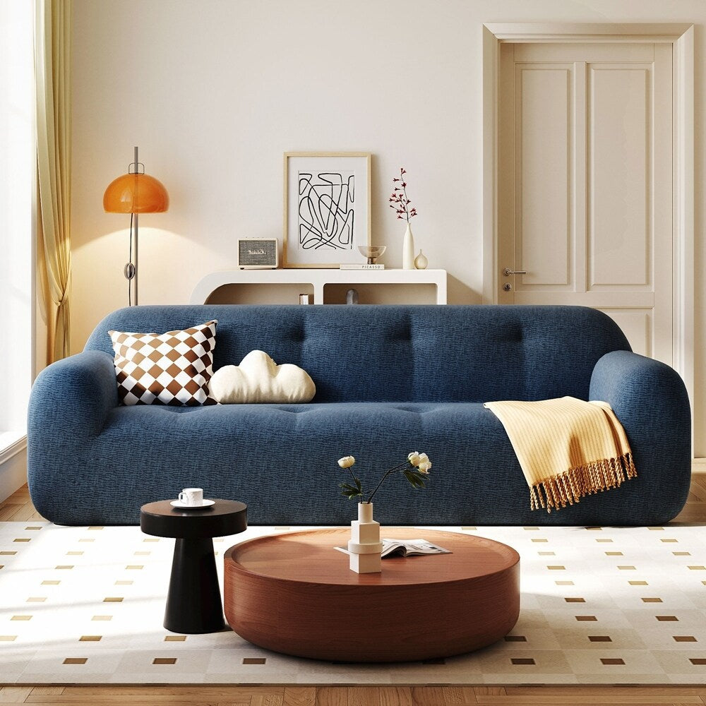 Divano a 3 posti in tessuto di ciniglia con design a compressione in spugna completa e stile capitonné