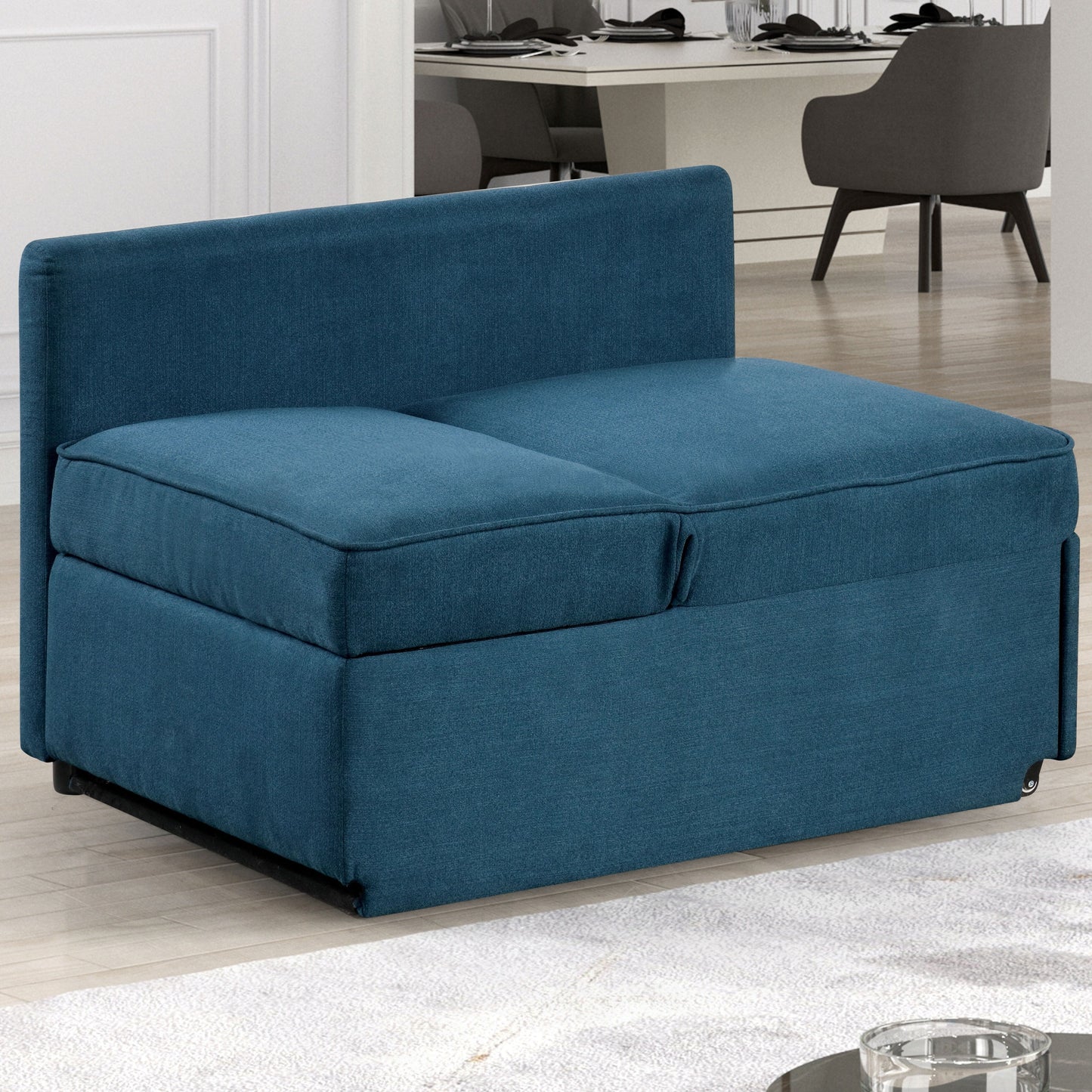 Divano moderno trasformabile Araminta di Furniture of America con letto estraibile e cuscini