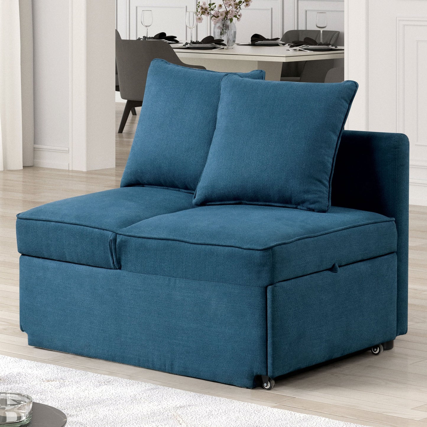 Divano moderno trasformabile Araminta di Furniture of America con letto estraibile e cuscini