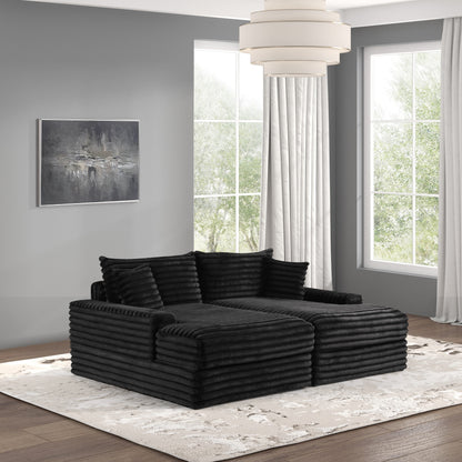 Divano moderno imbottito in ciniglia Dumana di Furniture of America, con chaise longue oversize, caricabatterie USB e portabicchieri