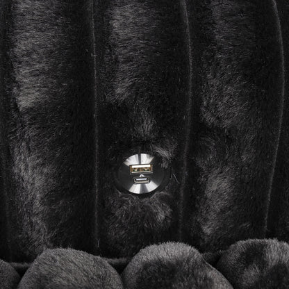 Divano moderno imbottito in ciniglia Dumana di Furniture of America, con chaise longue oversize, caricabatterie USB e portabicchieri