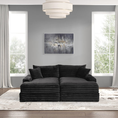 Divano moderno imbottito in ciniglia Dumana di Furniture of America, con chaise longue oversize, caricabatterie USB e portabicchieri