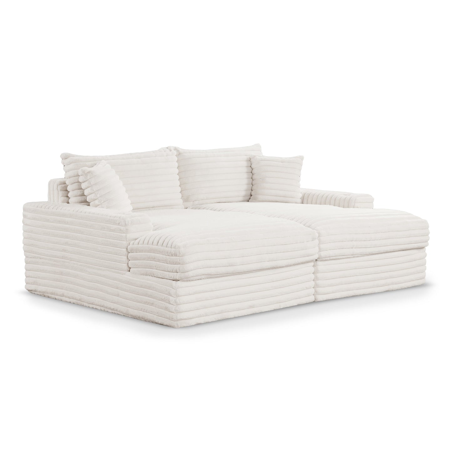 Divano moderno imbottito in ciniglia Dumana di Furniture of America, con chaise longue oversize, caricabatterie USB e portabicchieri