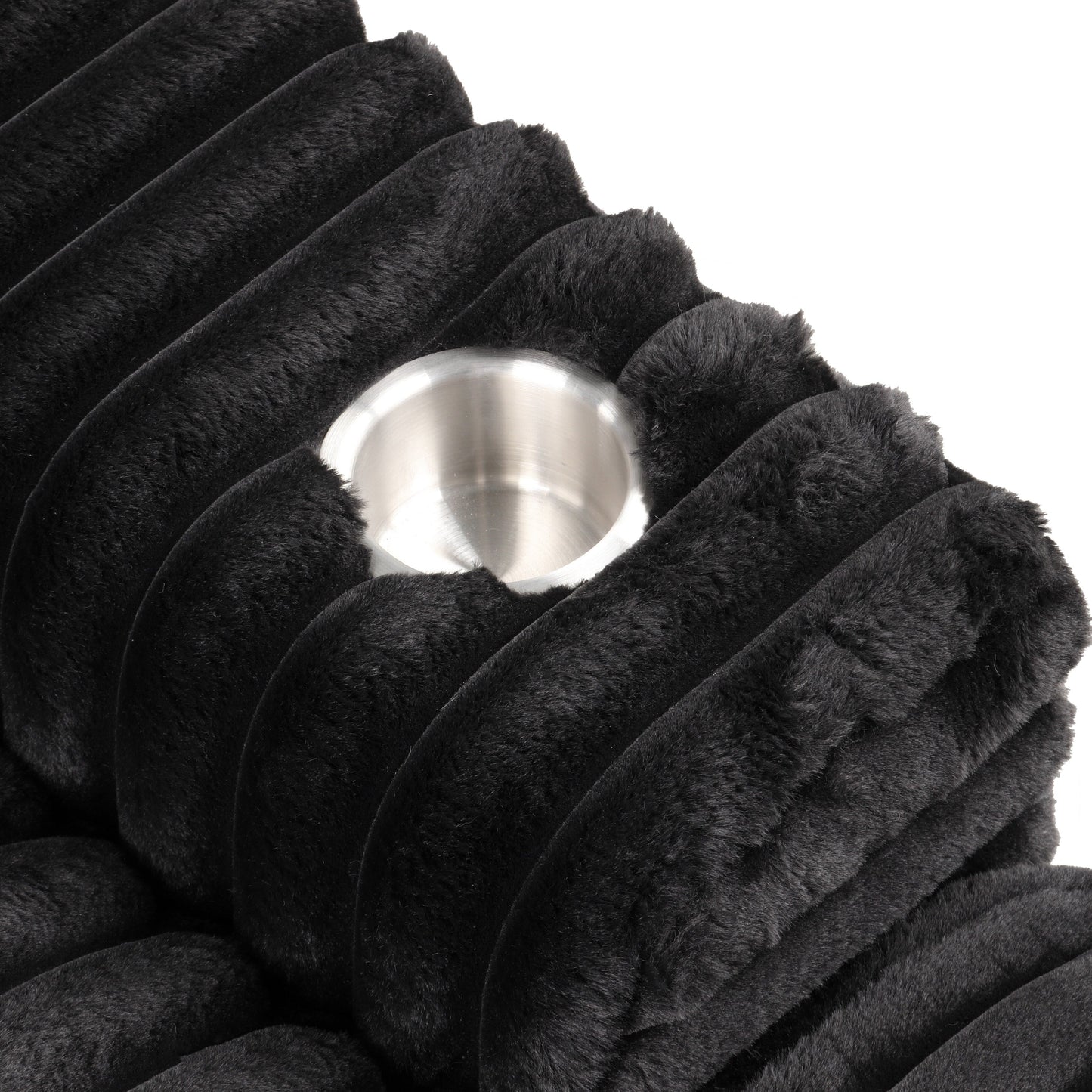 Divano moderno imbottito in ciniglia Dumana di Furniture of America, con chaise longue oversize, caricabatterie USB e portabicchieri