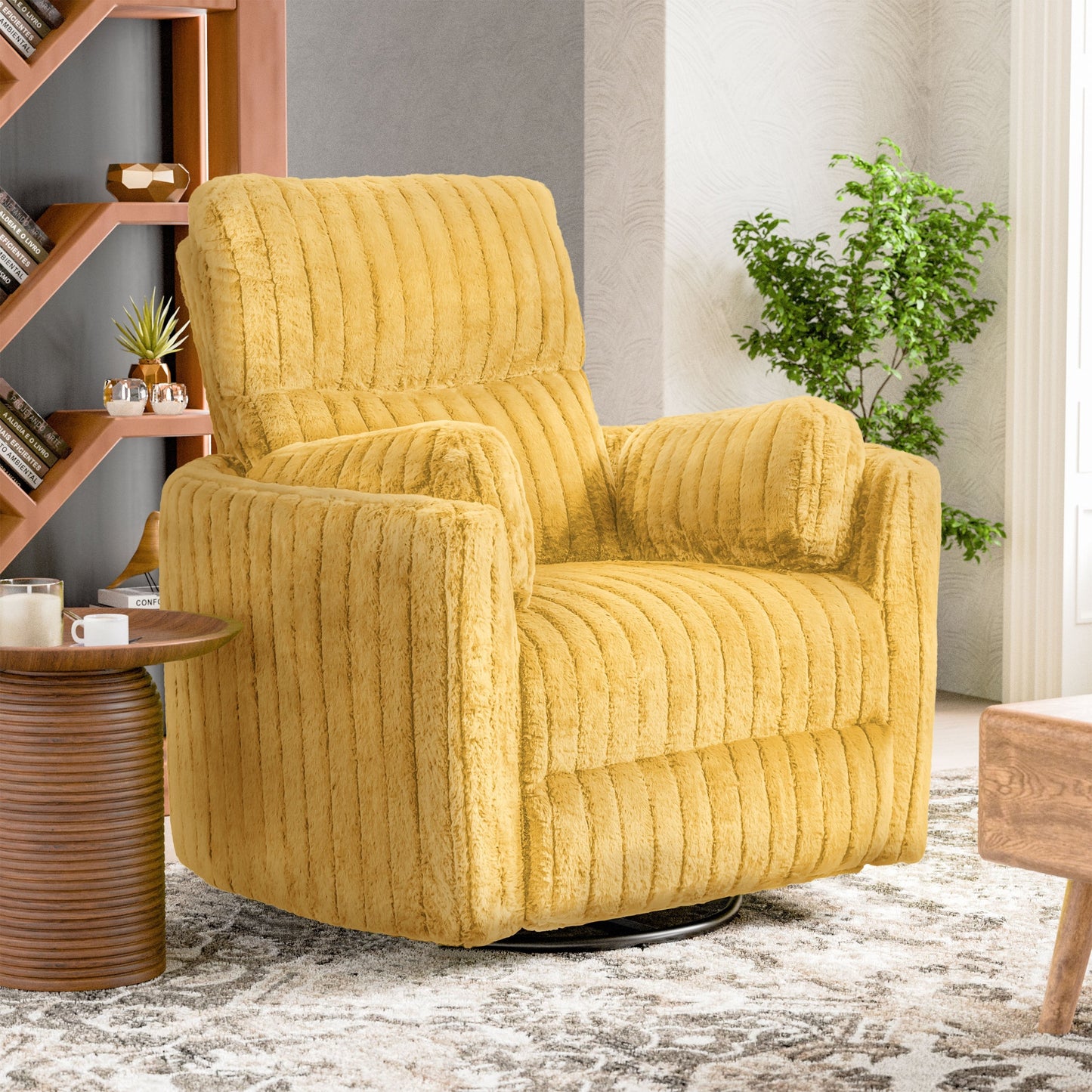 Poltrona reclinabile girevole elettrica Jorvien Modern Chenille di Furniture of America con cuscini