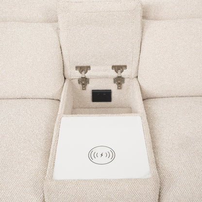 Divano componibile reclinabile moderno beige Lirsa di Furniture of America con cassetto nascosto e caricabatterie wireless