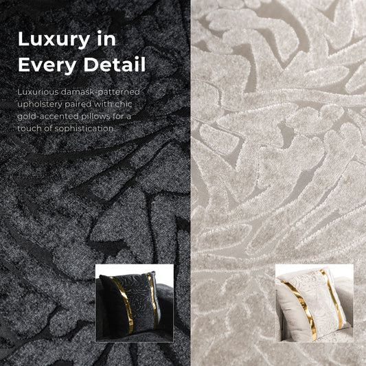 Divano in legno massello Maxine Glam di Furniture of America con cuscini decorativi