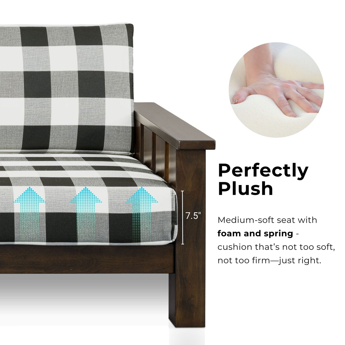 Divano in tessuto con motivo a quadri in legno rustico Milou di Furniture of America