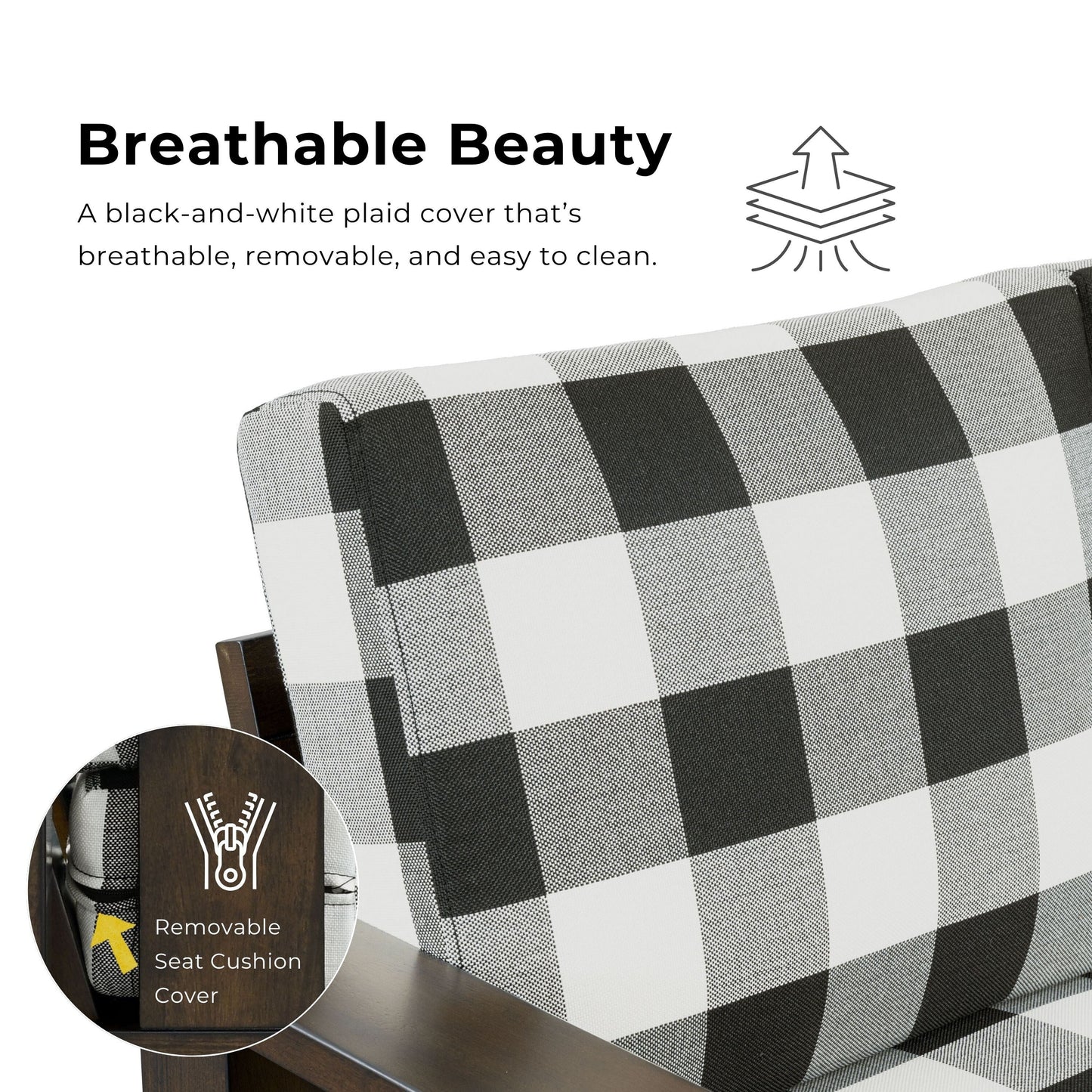 Divano in tessuto con motivo a quadri in legno rustico Milou di Furniture of America