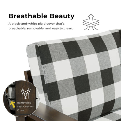 Divano in tessuto con motivo a quadri in legno rustico Milou di Furniture of America