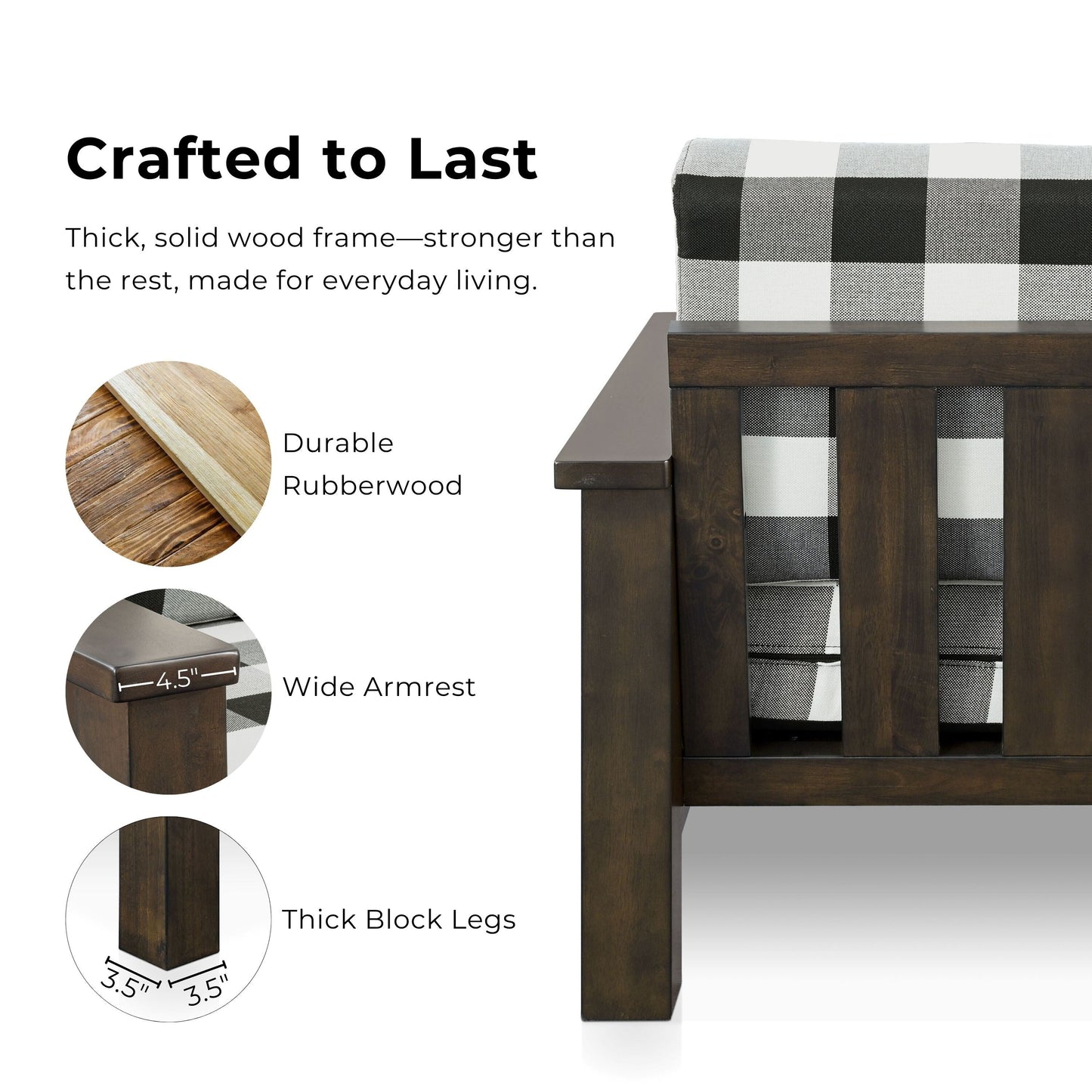 Divano in tessuto con motivo a quadri in legno rustico Milou di Furniture of America