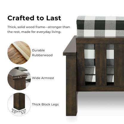 Divano in tessuto con motivo a quadri in legno rustico Milou di Furniture of America