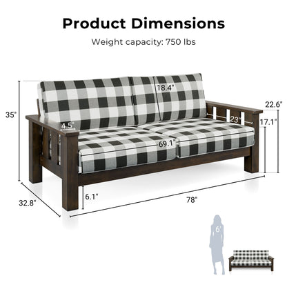 Divano in tessuto con motivo a quadri in legno rustico Milou di Furniture of America