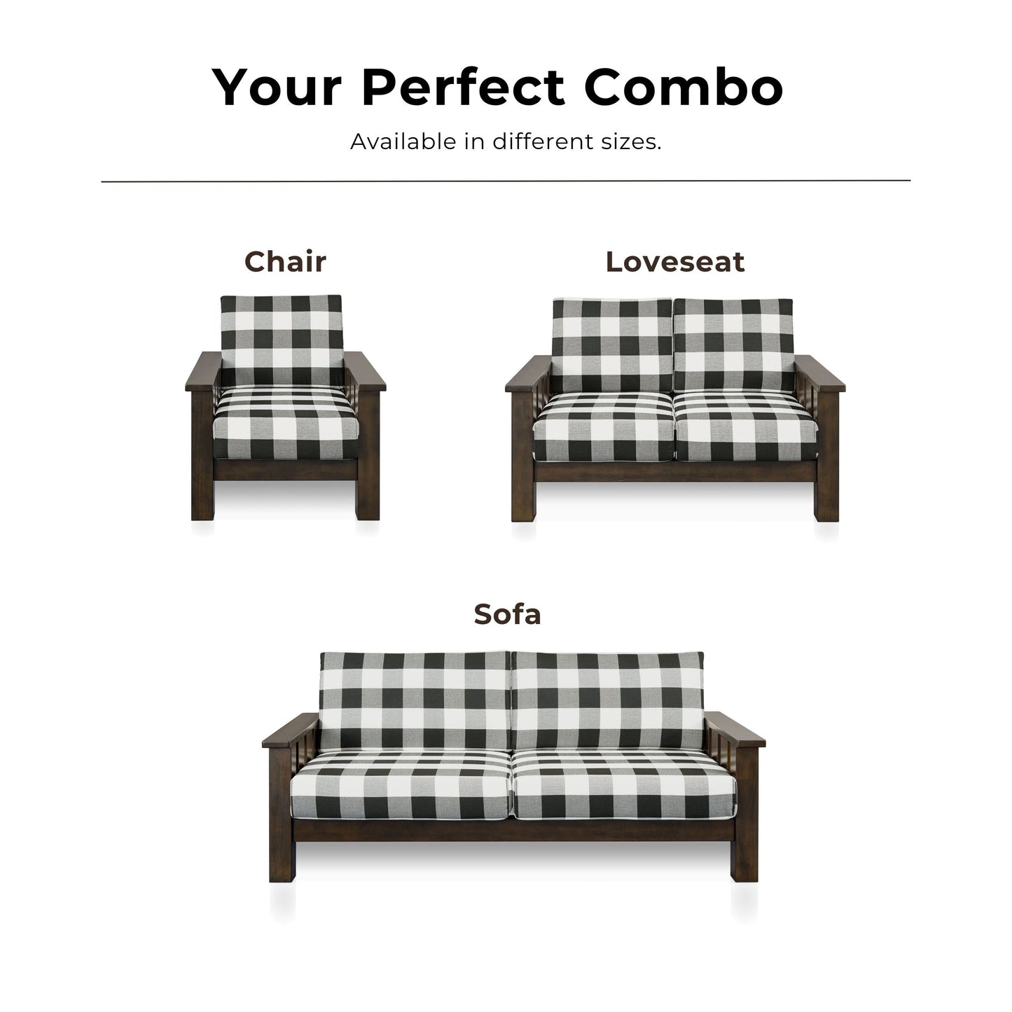 Divano in tessuto con motivo a quadri in legno rustico Milou di Furniture of America