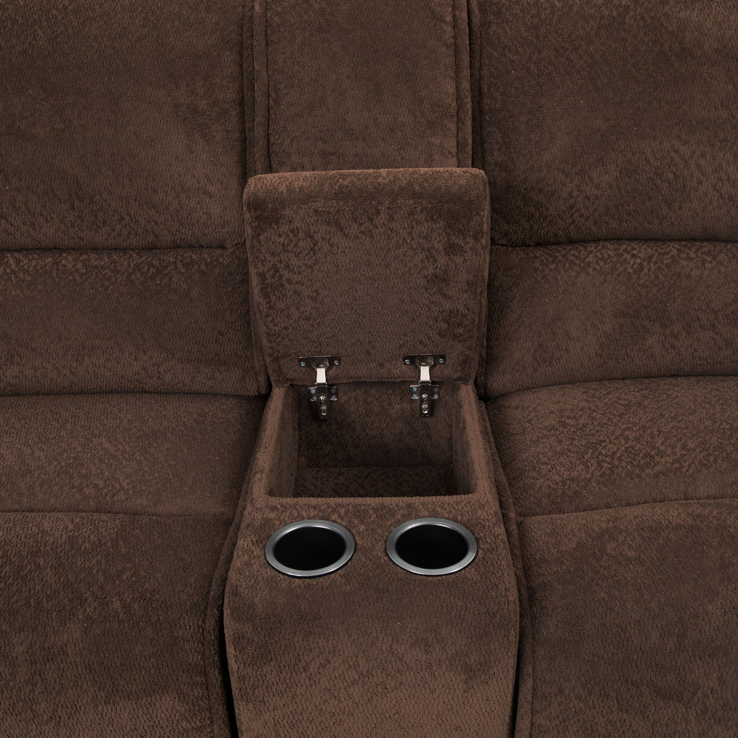 Divano componibile reclinabile moderno Renic di Furniture of America, marrone scuro, con consolle e porte USB