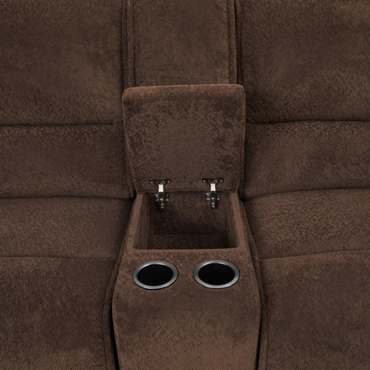 Divano componibile reclinabile moderno Renic di Furniture of America, marrone scuro, con consolle e porte USB